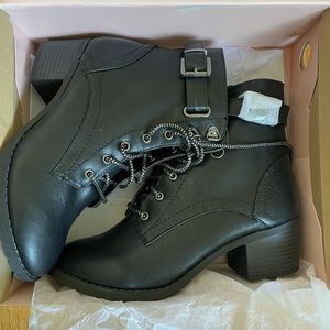 Never Worn (NWT) black heeled combat booties